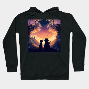 Adorable Two Cats Looking At Sunset Visions Hoodie
